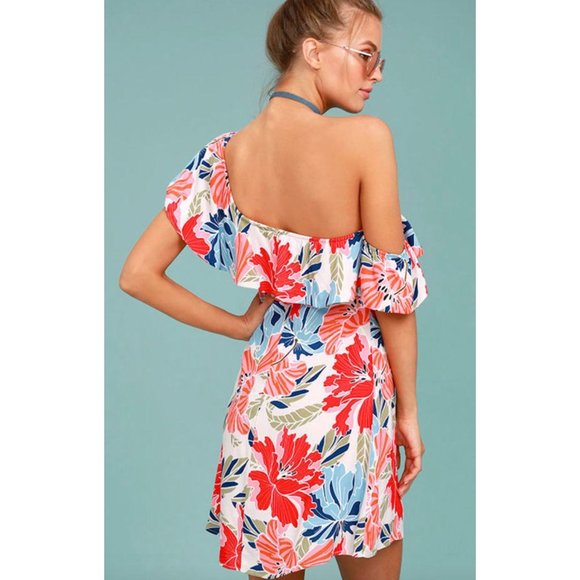 ASTR the Label Marisol Red Floral Print Off-the-Shoulder Dress Size Large - Picture 7 of 10